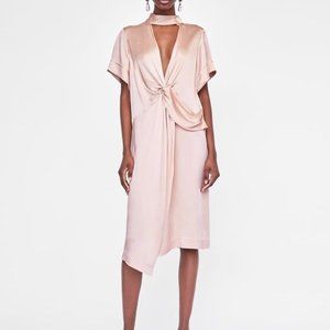 ZARA Blush Pink Satin Midi Dress, XS